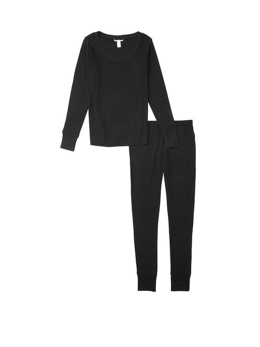 Victoria's Secret - Black Thermal Pajama Set - TOPSHELF