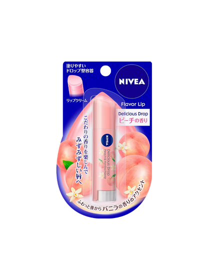 Nivea Japan Delicious Drop lip balm, peach and vanilla