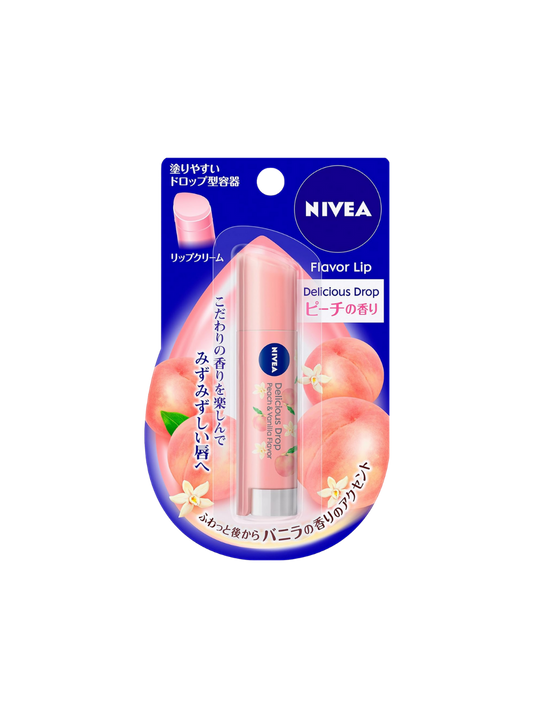 Nivea Japan Delicious Drop lip balm, peach and vanilla