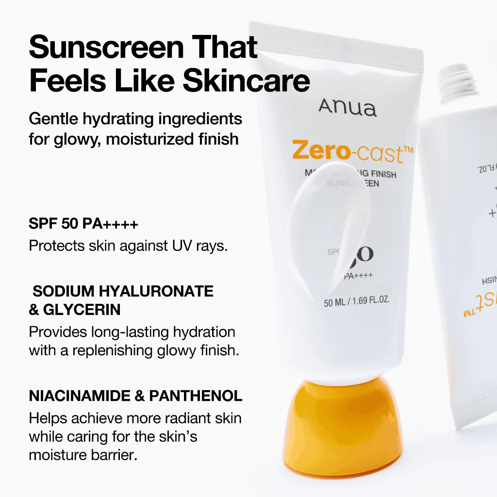 Anua - Zero-Cast Moisturizing Finish Sunscreen – Hydrating Daily UV Protection Sunscreen