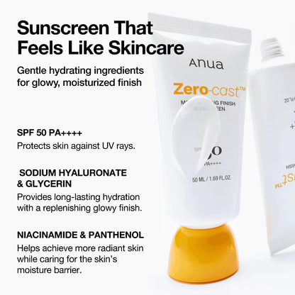 Anua - Zero-Cast Moisturizing Finish Sunscreen – Hydrating Daily UV Protection Sunscreen