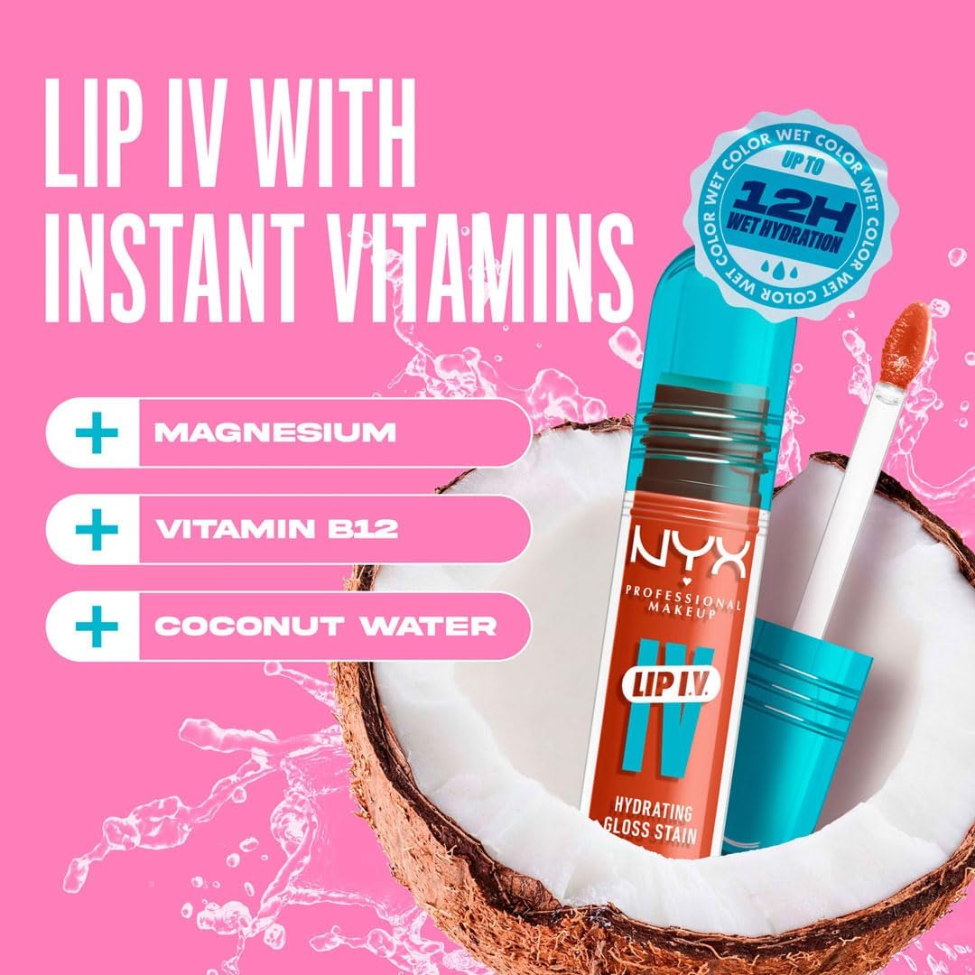 NYX - Lip IV Hydrating Gloss Stain, Lip Gloss, Up to 12HR Hydration, High Pigment, Wet Shine Finish