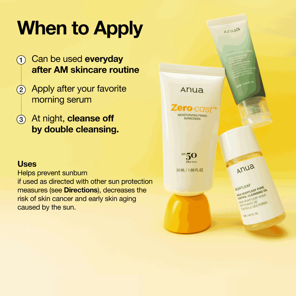 Anua - Zero-Cast Moisturizing Finish Sunscreen – Hydrating Daily UV Protection Sunscreen