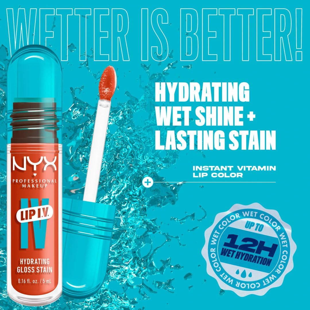 NYX - Lip IV Hydrating Gloss Stain, Lip Gloss, Up to 12HR Hydration, High Pigment, Wet Shine Finish