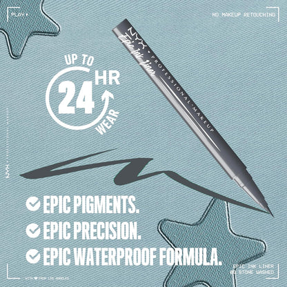NYX - Epic Ink Liner, Waterproof Matte Liquid Eyeliner with Vegan Formula - Stone Washed