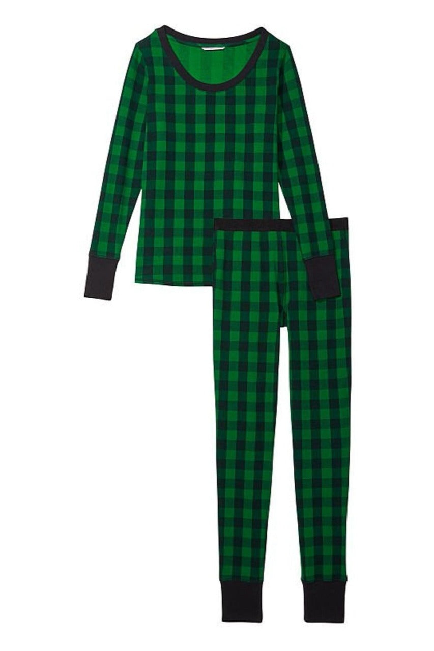 Victoria's Secret - Green Check - Thermal Pajama Set - TOPSHELF